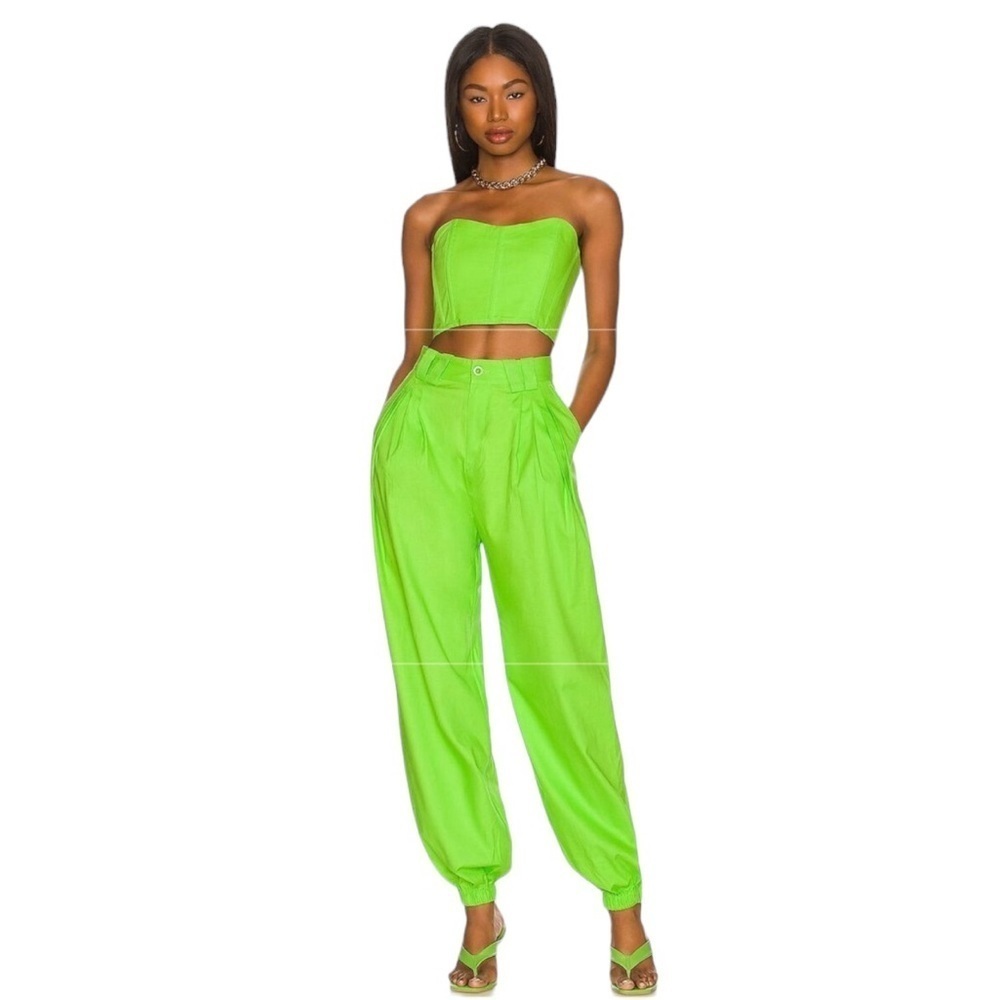 L'Academie Green Track Pants with Relaxed Fit